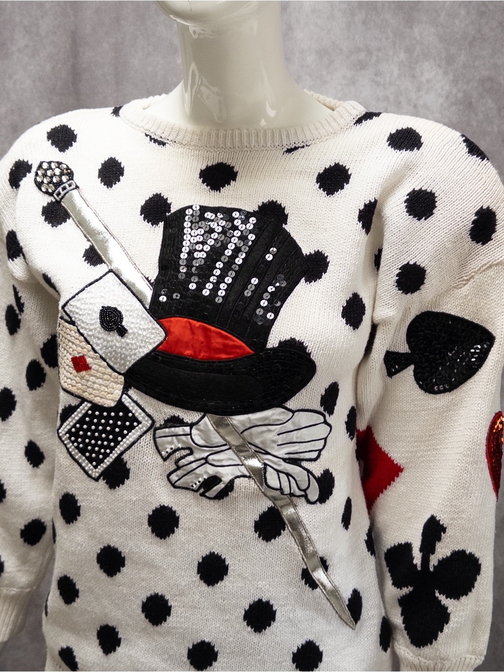 Vintage Bonnie Boerer Magician Illusionist Sequin Embellished Polka Dot Sweater - Picture 2 of 12